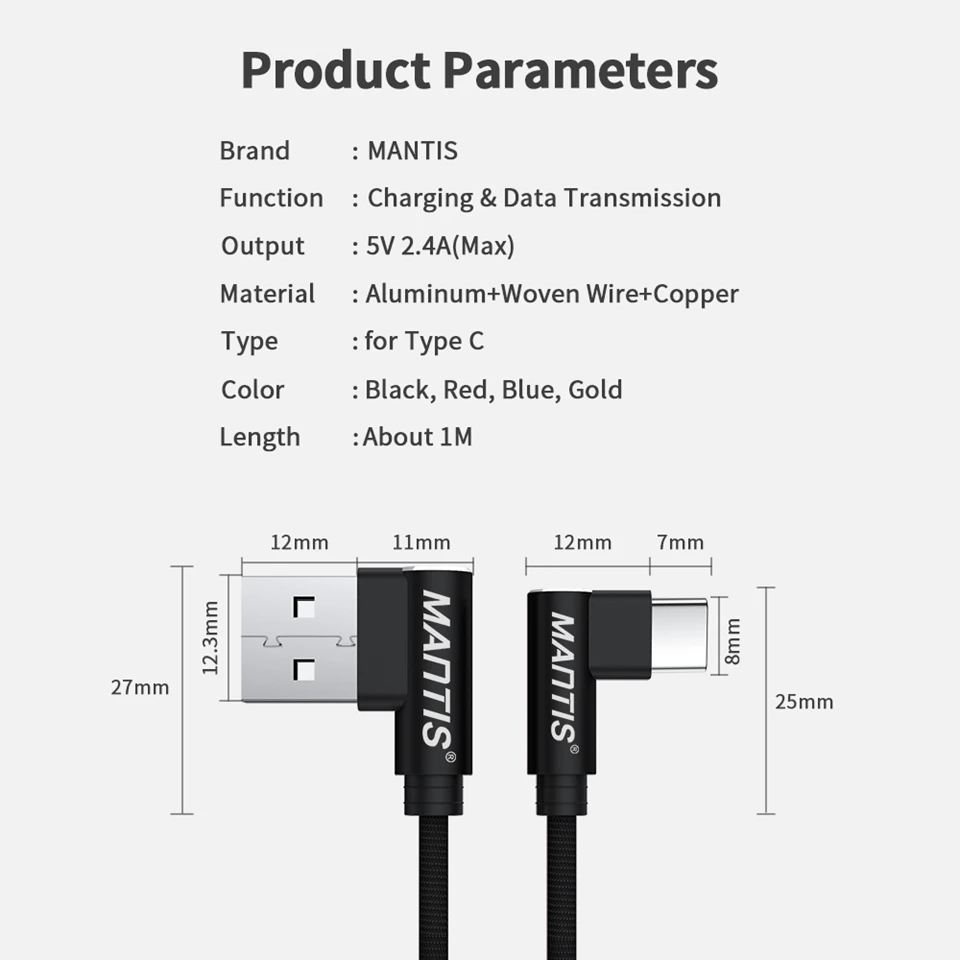 MANTIS USB Type C Cable For Samsung Huawei Xiaomi Oneplus Redmi Fast Charging USB Data Cable Android Mobile Phone Charger Cord 6