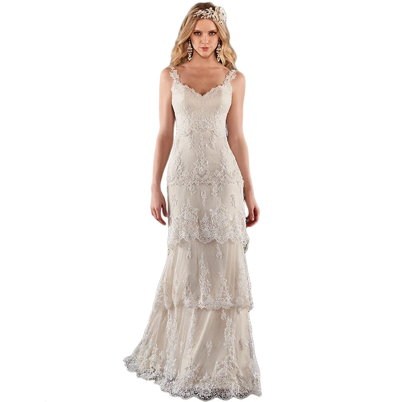 

2019 Sweetheart Chic Lace Bohemian Beach Wedding Dresses Open Back Romantic Sweet Backless Beaded Sexy Straps Bridal Gowns AX140