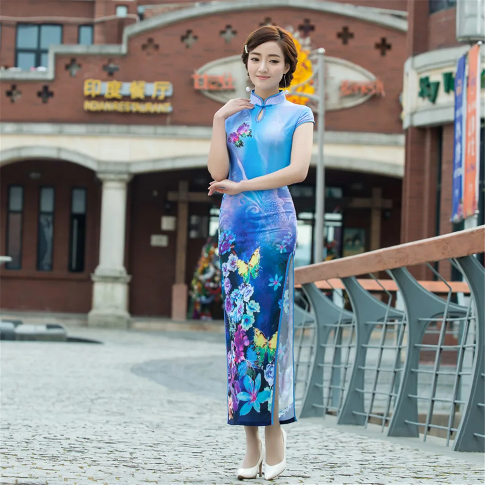 Шанхай история новый модный Qipao модал Длинные cheongsam Qipao длинное вечернее платье Национальный тренд в китайском стиле из искусственного