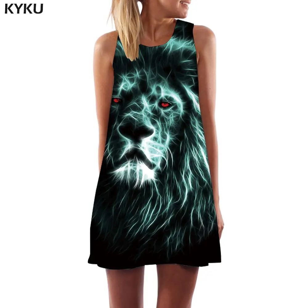 KYKU платье с тигром женский сарафан с животным баком для воды Harajuku короткая Готическая Офисная Женская одежда летняя женская крутая Femme - Цвет: Ladies Dress06