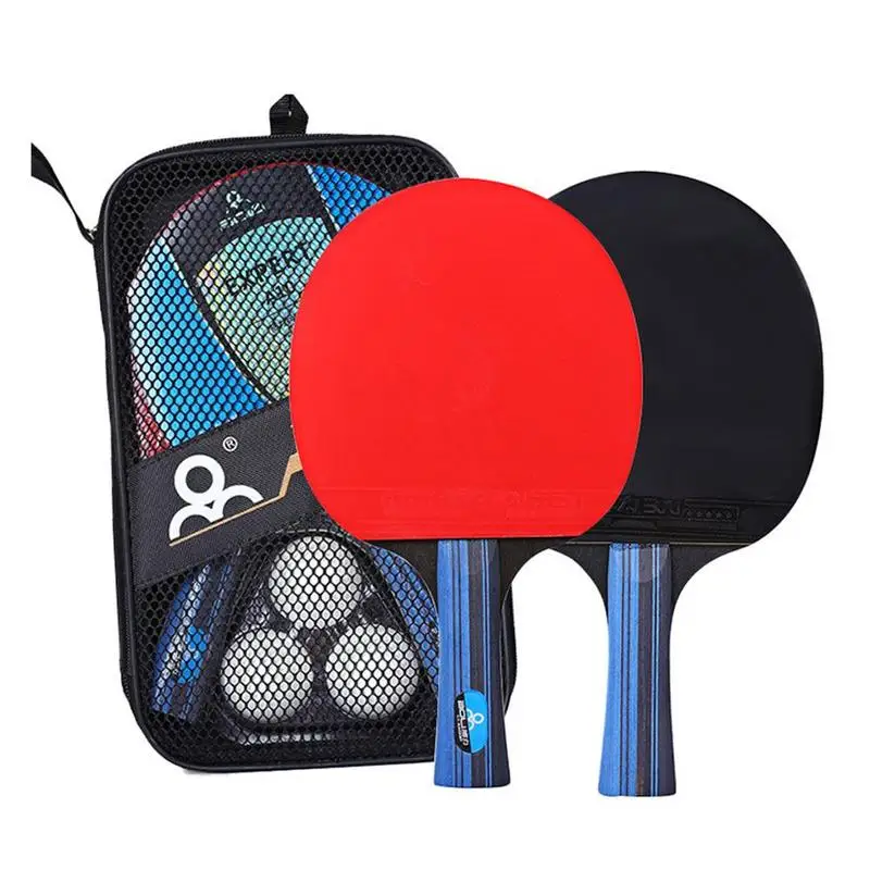 

2Pcs/Set Table Tennis Bat Racket Double Face Pimples In Long Short Handle Ping Pong Paddle Racket Set With Bag 3 Balls