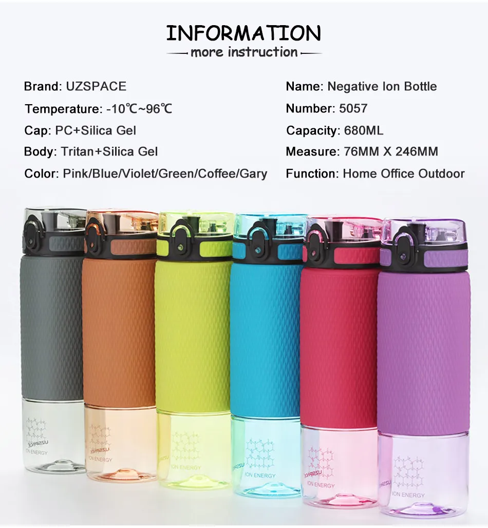 UZSPACE 700ml Tritan Sports Water Bottles Creative Portable buckle Lemon fruit tea Filter Shaker Drink Bottle For Water BPA Free680ML5057_02