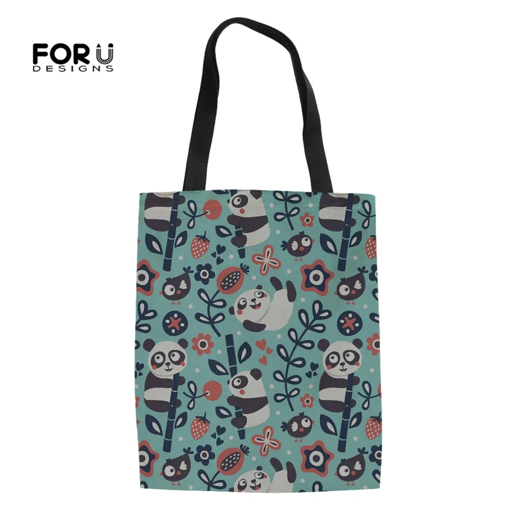 

FORUDESIGNS Baby Panda Bamboo Pattern Girls Casual Tote Bags Students Bookbag Folding Eco Handbags Recycling Shopper Bag Light