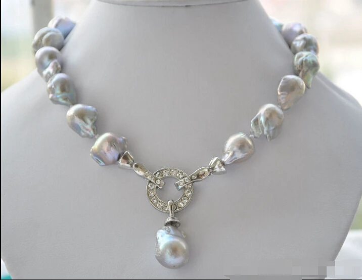 

shipping z5429 Rare 18" 18mm gray baroque keshi Reborn necklace pendant