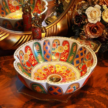 

Antique Europe Vintage Style Lavobo Ceramic Washing Basin Bathroom Counter top Bathroom Sink round countertop basin