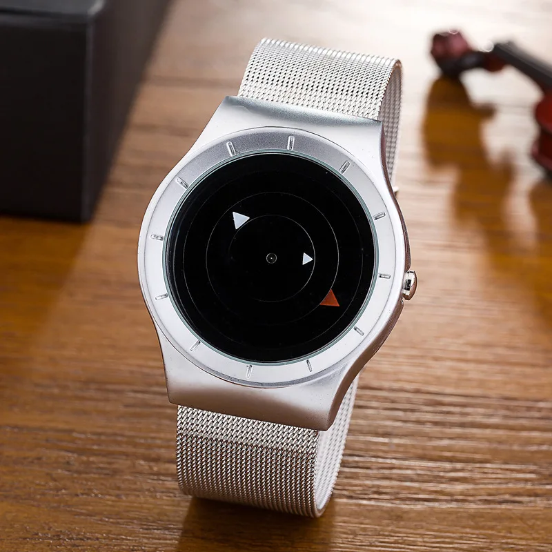

Mens Creative casual Watches Turntables female Business Quartz watch ladies silver Mesh band Military Wristwatch male clock hour