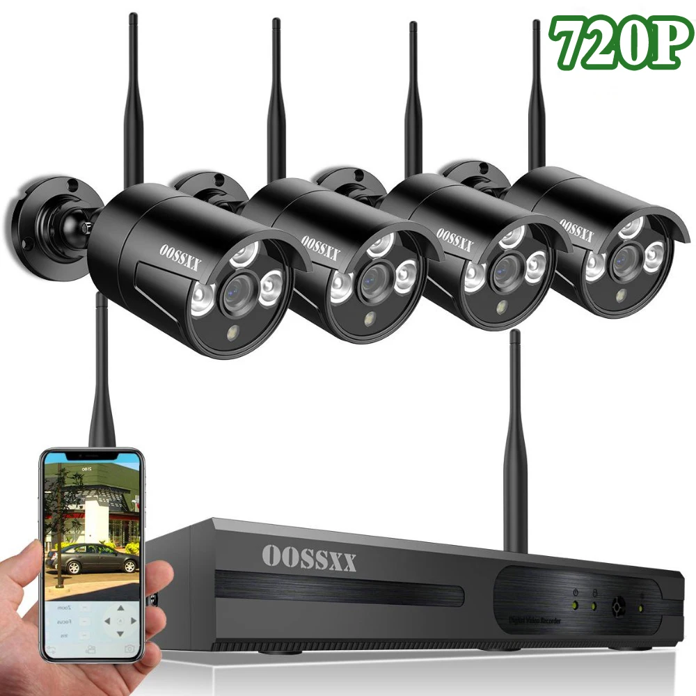 

OOSSXX 8CH 1080P Wireless NVR Kit Wireless CCTV Camera System 1.0MP Indoor Outdoor IP66 IP Camera P2P Video Surveillance System