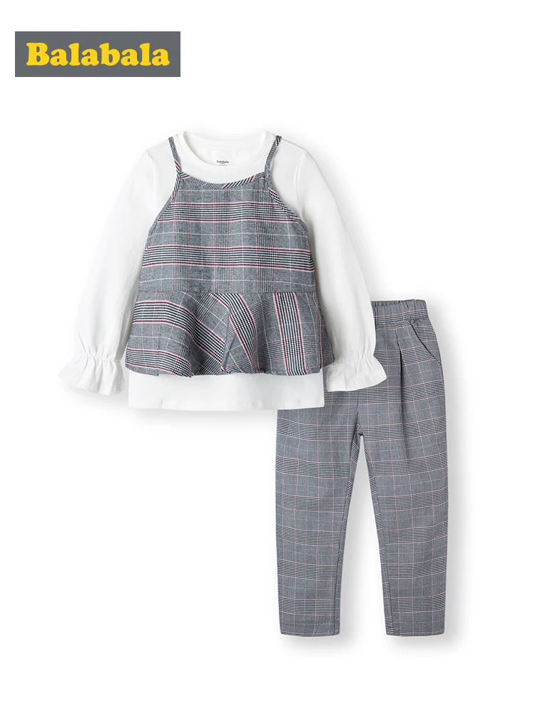 Balabala/детская одежда осенние комплекты для маленьких девочек г. комплект детской одежды из трех предметов, клетчатые штаны футболка с длинными рукавами