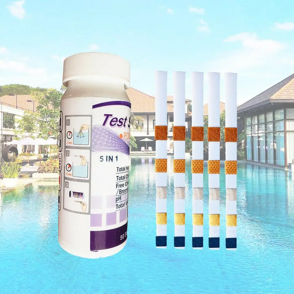 

5 in 1 Swimming Pool SPA Water PH Chlorine Alkaline Bromine Test Paper Strip