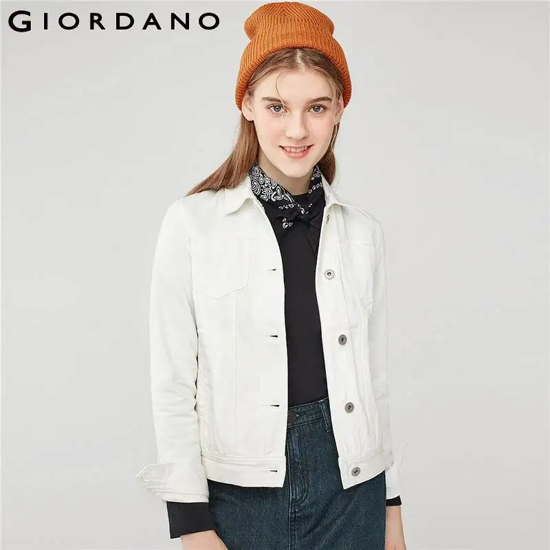 Casaco Tournent Feminino Le Qualité Veste Bas Blanc Multi Vers Poches Casual 16white Coton Denim Femmes Giordano wnqfzI8n