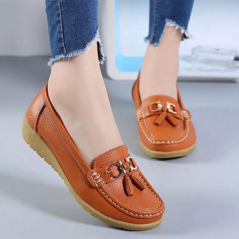 Women Flats Spring Autumn Shoes Woman Soft Leather Flats Women Slip On ...