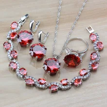 AAA+ качественные Свадебные Ювелирные наборы из серебра 925 пробы с натуральным красным гранат, циркон, серьги/ожерелье/браслет/кольцо для женщин