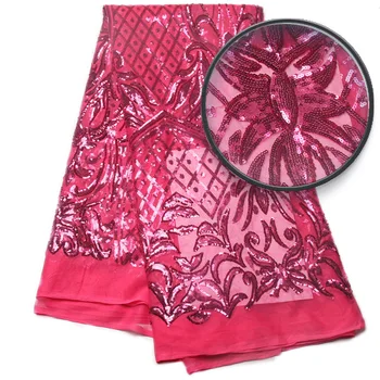 

Fushia Pink Latest Lace Fabric For Lady, Embroider Lace African Lace With Sequin, Lace Applique For Party MR813B
