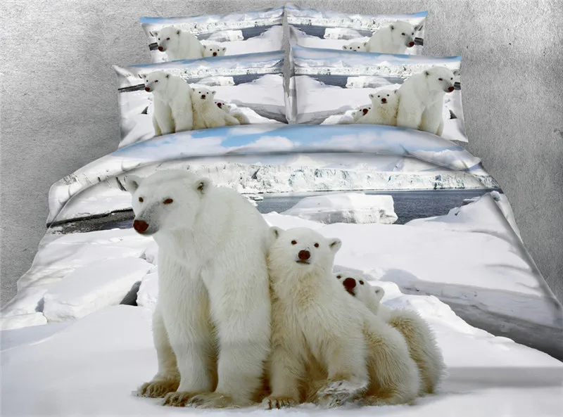 JF 126 Lovely 3 polar bears print duvet covers Single bedding gift for kids euro double blanket