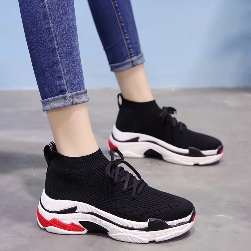 

MUQGEW Women's Stretch Woven Breathable Casual Thick Bottom Socks Shoes Sneaker Boots zapatos planos de mujer