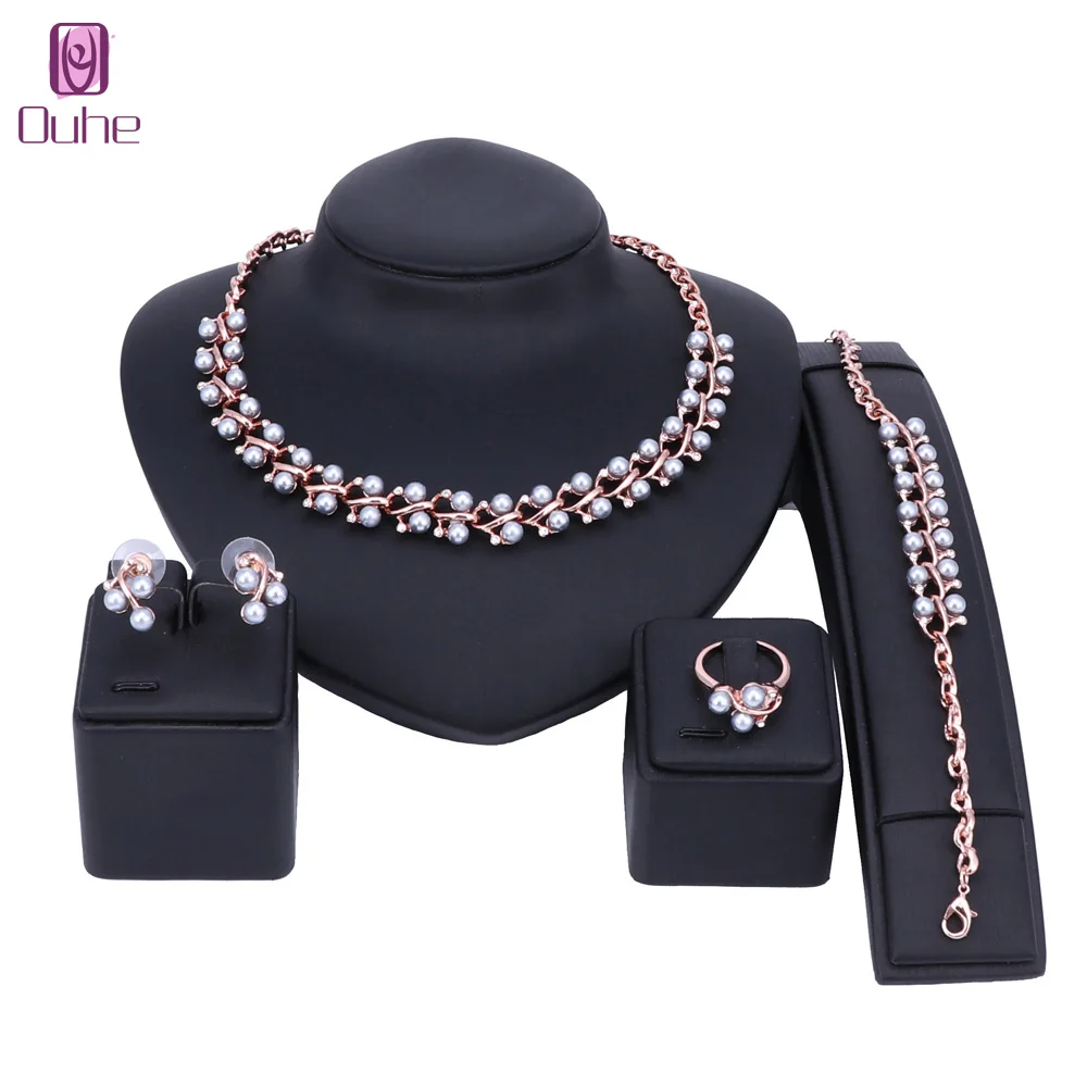 Caiguoer Perlen Set Halskette Armband Ohrringe - Smaragdgrünes Schmuck-Set Für Frauen