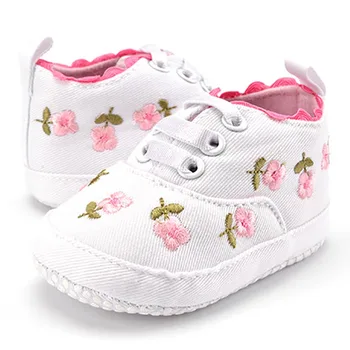 Baby Girl White Lace Floral Embroidered Soft Pre-walker Toddler Kids Shoes