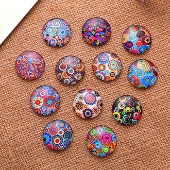 

Glass Cameos Cabochons Dome Seals Mixed Multicolor Patterns Round Crafts Making 14mm 50Pcs