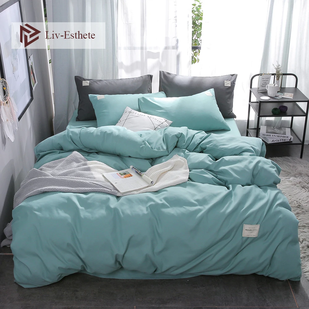 

Liv-Esthete Pure Green Luxury Bedding Set Soft Home Duvet Cover Flat Sheet Double Queen King Adult Bed Linen Bedspread As Gift