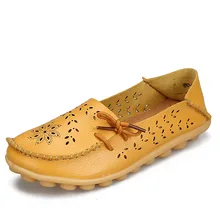 Genuine Leather Women Flats Shoe Fashion Casual Lace up Soft Loafers Spring Autumn ladies shoes