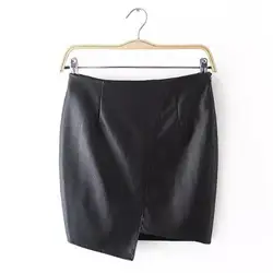 Евро-американский женские Модные Нижняя юбка модные пикантные черные сапоги Pu юбка нерегулярные спереди Разделение из искусственной кожи