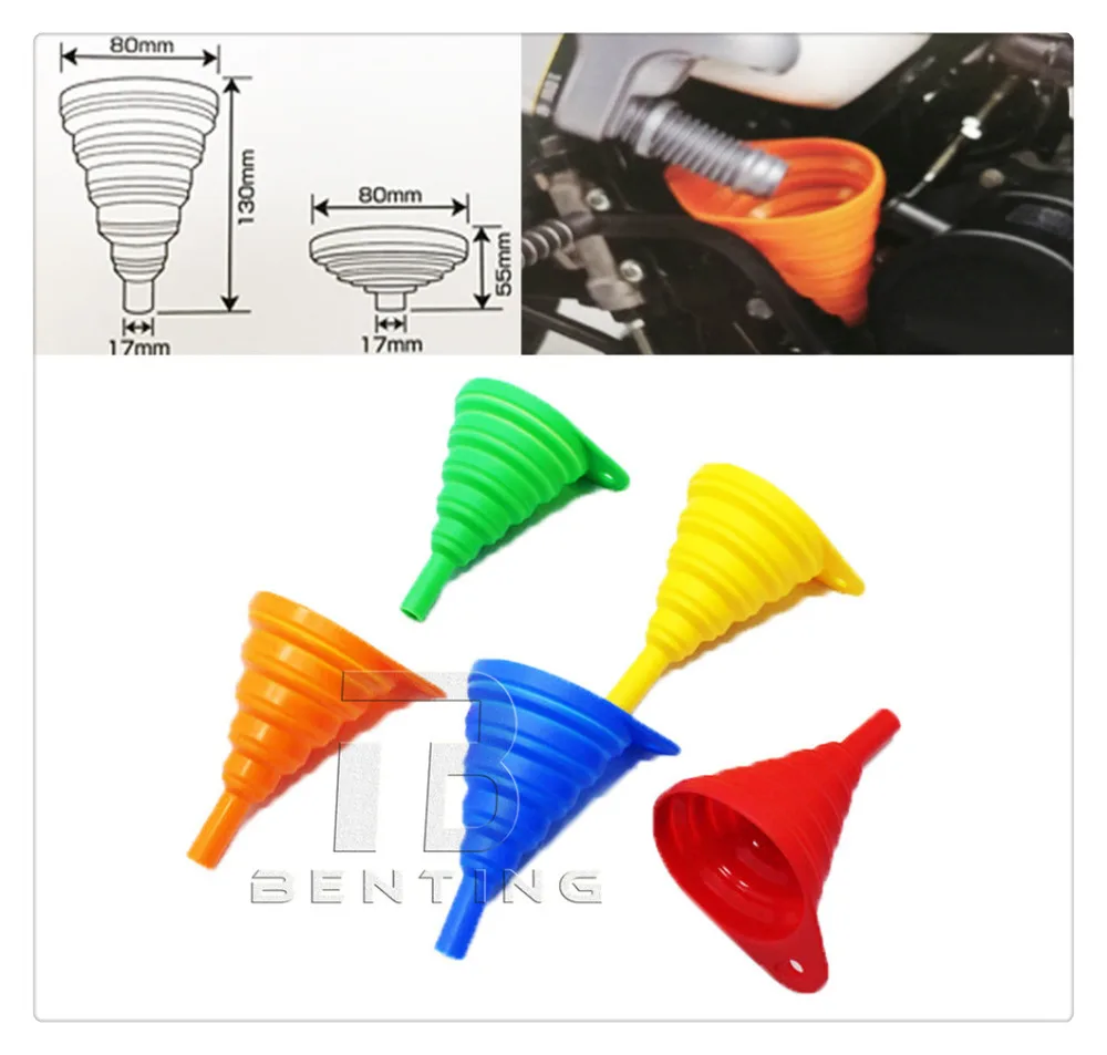 

Universal Motorcycle Collapsible Silicone Oil Funnel Oil Fuel Funnel Foldable Hopper Space Saving 5 Colors