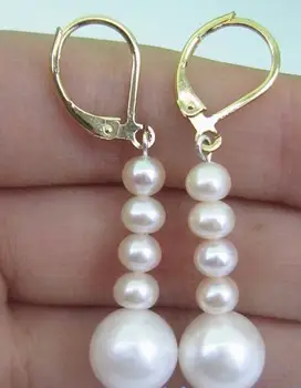 

Free shipping AAA 4-5mm 9-10mm South Sea White Pearl Earrings 14 Gold