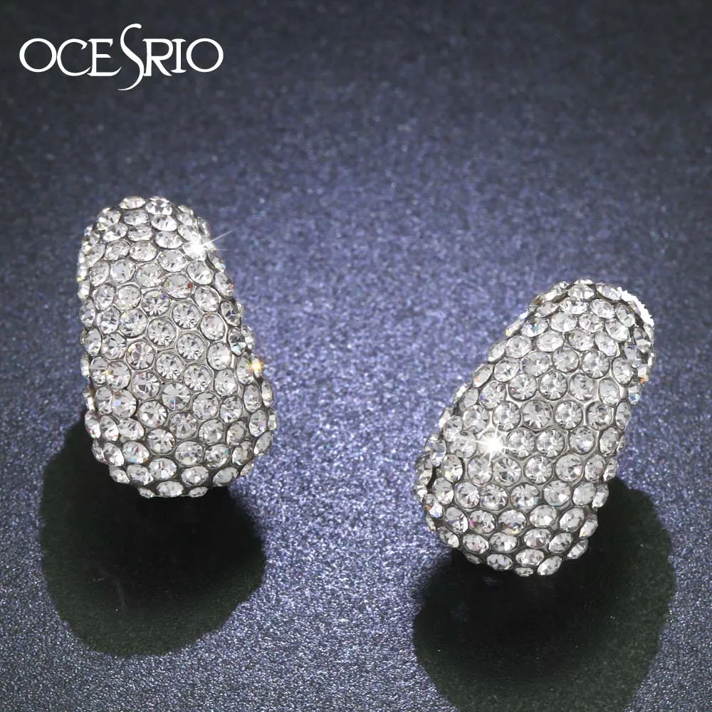 

OCESRIO Silver Women Clip Earrings without Piercing Rhinestones Wedding Earrings for Brides Crystal Fashion Jewelry ers-h11