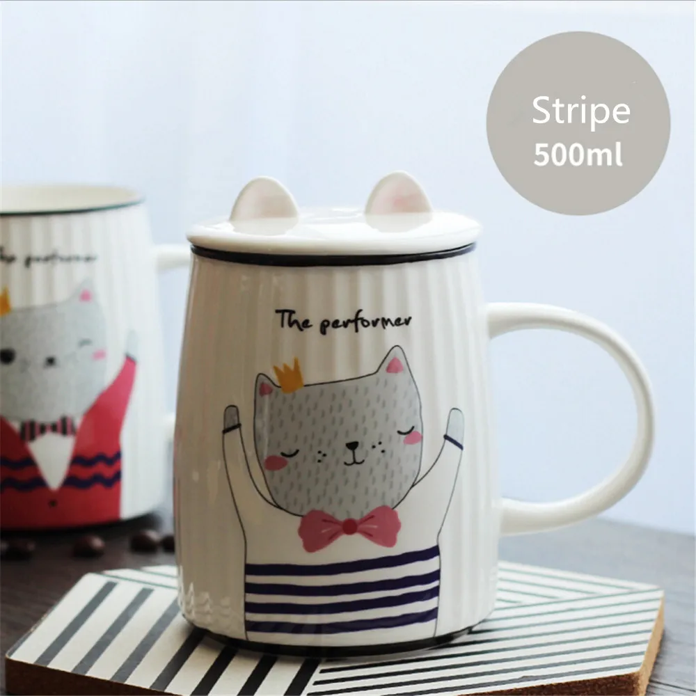 4 цвета, керамическая кофейная кружка с рисунком кота, с крышкой, чашка для кофе, чая, молока, для дома, офиса, подарки на день рождения, 500 мл