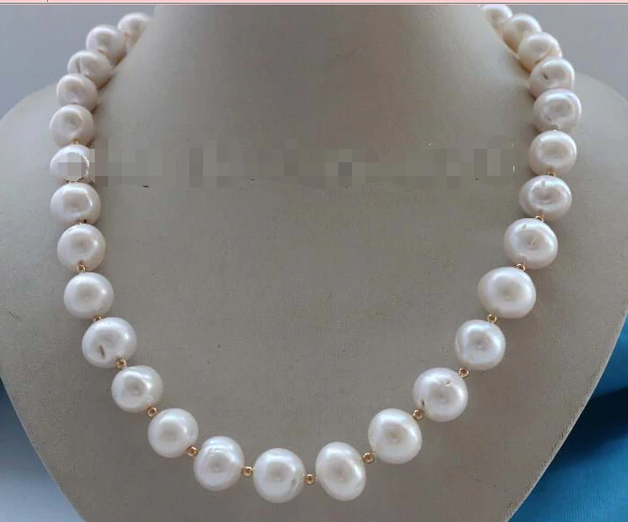 

A only one> 17" Genuine Natural 12-14mm White Pearl Necklace #f2171!