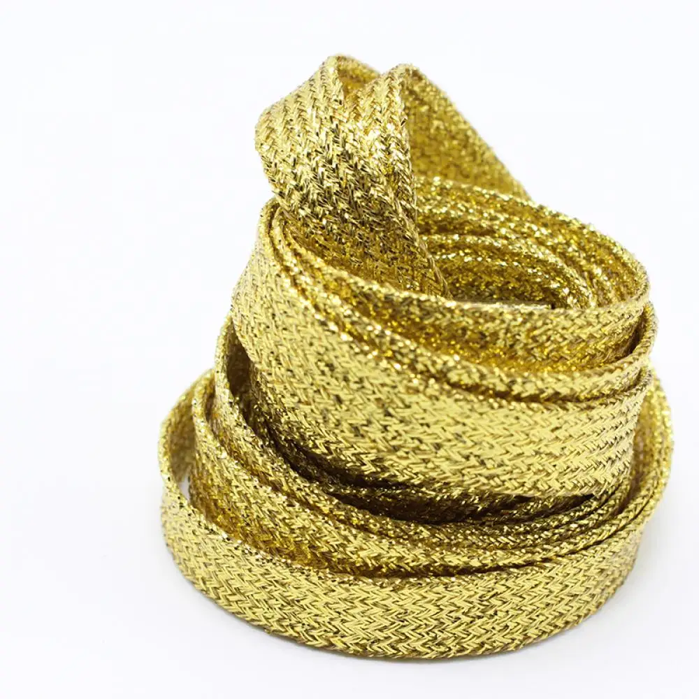 Colorful man women Shoelaces Shiny Gold and Silver Flat Shoe Laces sneakers Metallic Glitter Shiny Sports running shoe lacing