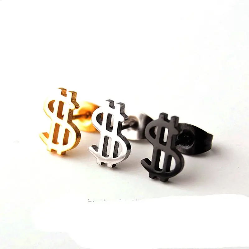 

2 pieces Gold Silver Black Stainless Steel US Dollar $ Stud Earring Gift Jewelry