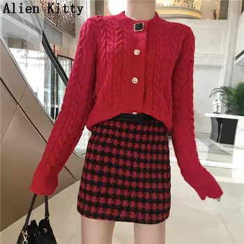 

Alien Kitty Winter Fashion Warm Sweater Women Cardigans Sexy Knitted Casual Outerwear All-Match Loose Sweaters Solid 3 Colors