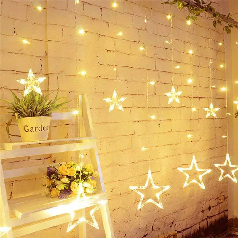 LED Stars Hanging Curtain Lights String 5 Big 4 Small Home Party Home Garden Light Decor EU plug Lamparas 40JUN2816