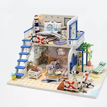 Новая распродажа, ручная сборка, креативный DIY деревянный Миниатюрный Кукольный дом, наборы мебели, модель игрушек, подарок на день Святого Валентина, голубое побережье