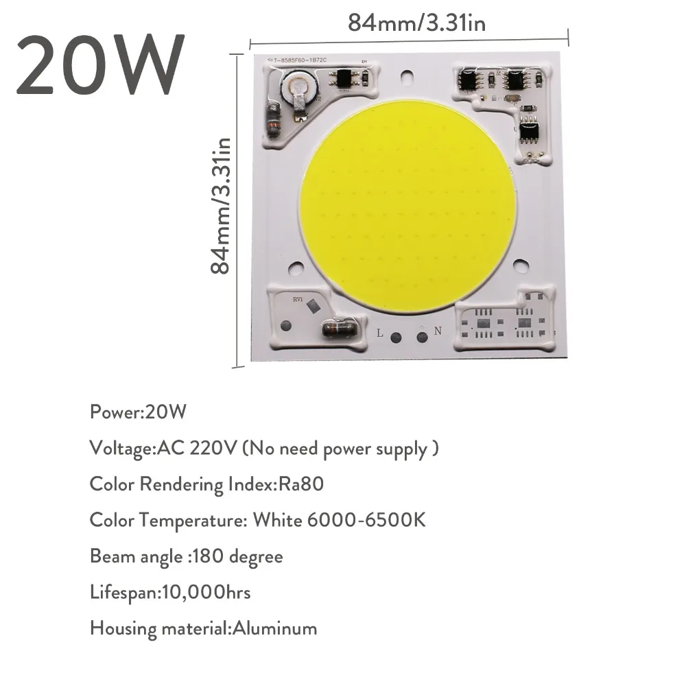 20 Вт 50 100 150 COB Smart IC светодиодный светильник с чипом не нужен драйвер холодный
