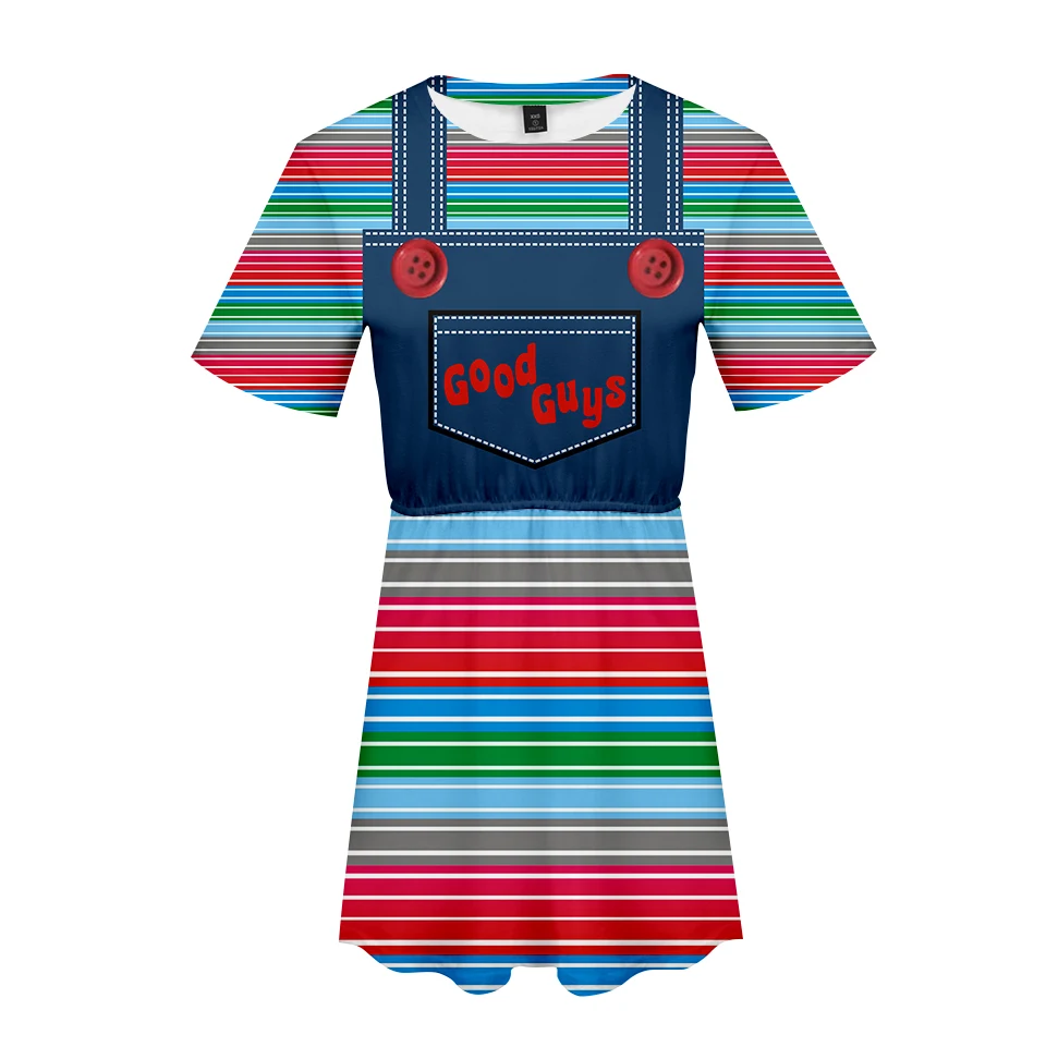 

Good Guys Chucky new casual knee-length waist dress round neck sports cute short-sleeved women's dress
