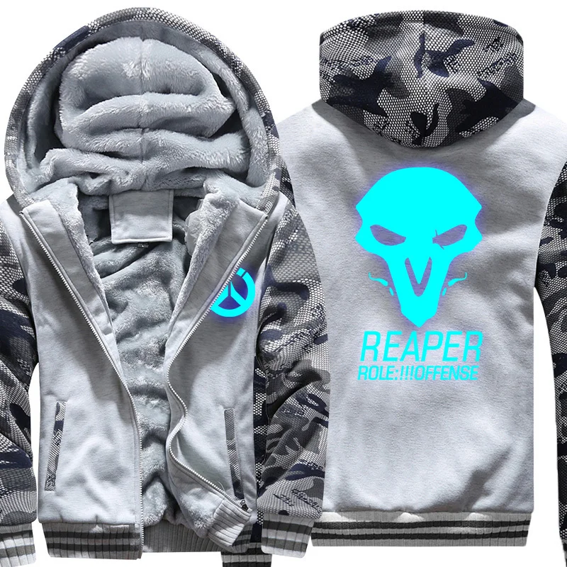 Luogen США размер игра OW Reaper светящиеся печатные мужские толстовки плотные теплые худи пальто мужские камуфляжные куртки одежда