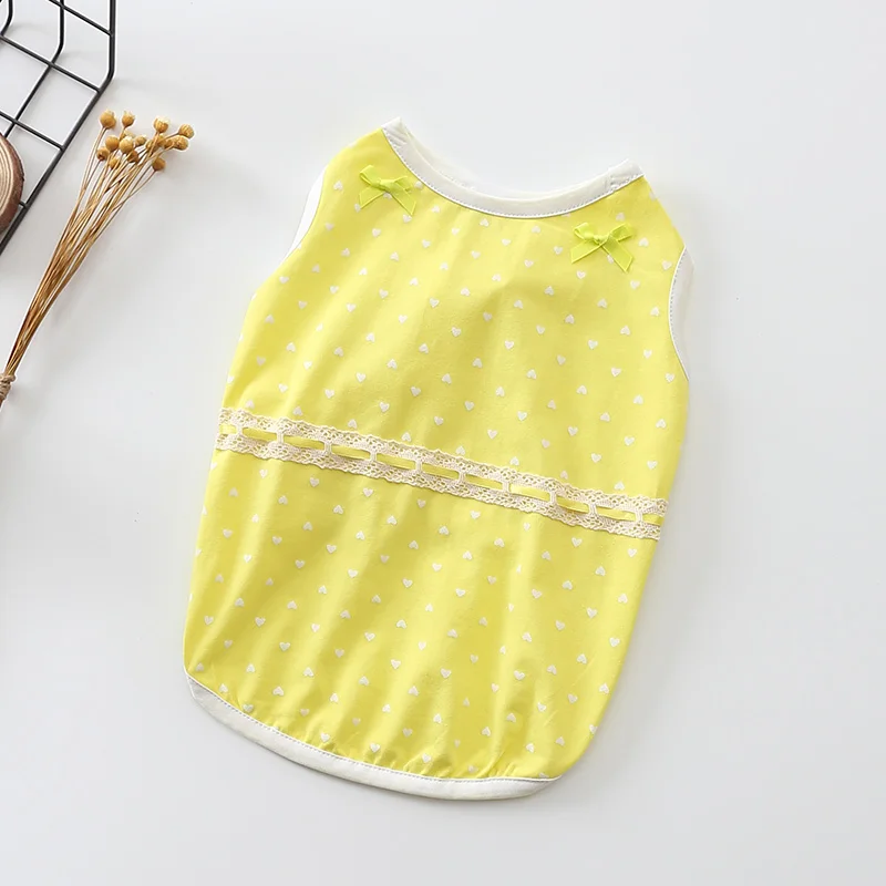 NEW Arrival Summer Lighte color Bowknot Nylon Lace Dog Pet Vests Wave Point Pet Cool Cotton Pet Clothes