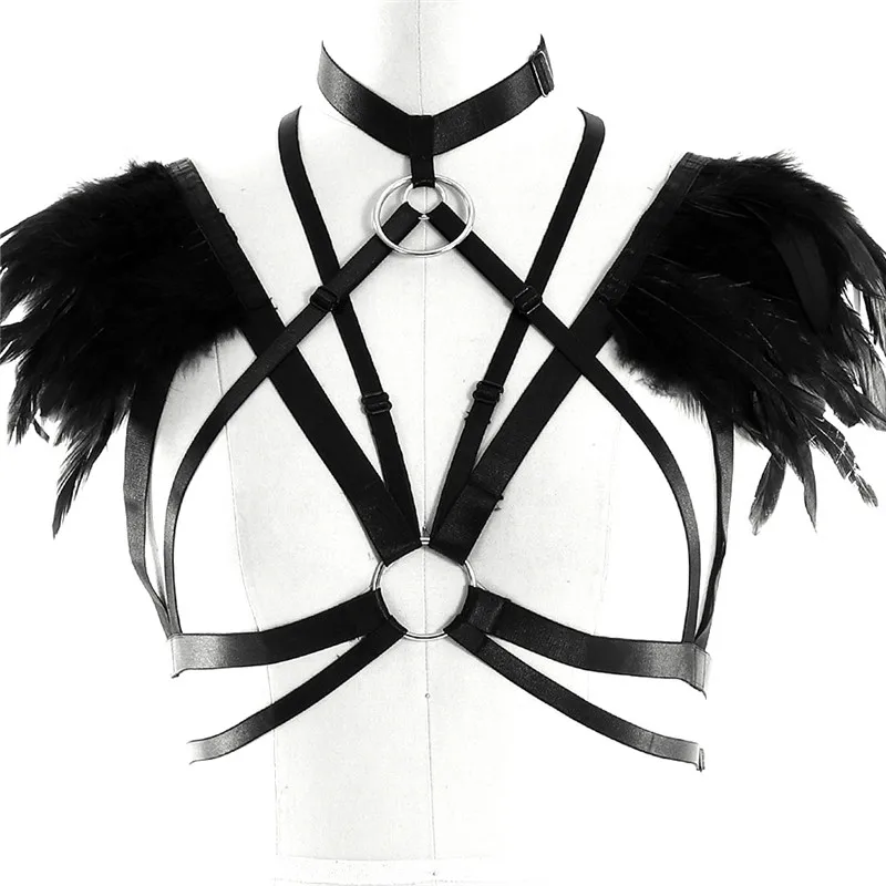 Перо Epaulet бондаж ремни унисекс strappy белье клетка топ с подвязки на ногу жгут