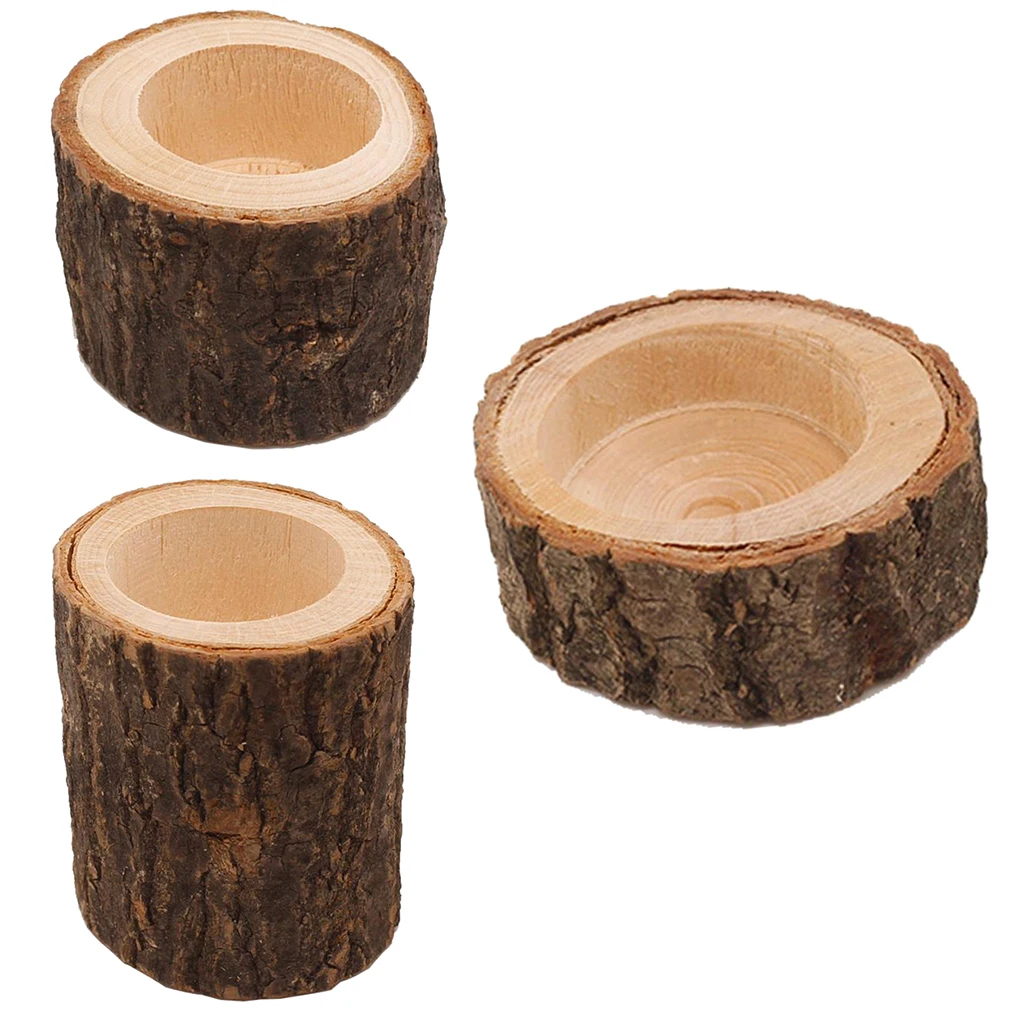 3x Stump Candle Holder Tea Light Holder for Wedding Xmas Holiday Decoration