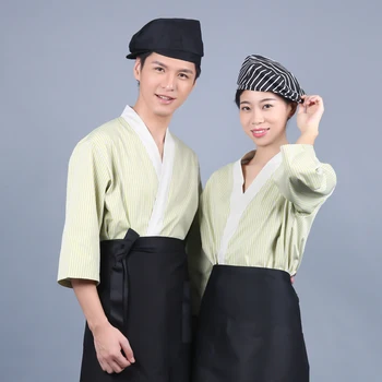 

2020 men japanese korea style medium sleeve chef cook uniform top waiter work wear restaurant cook shirt suit