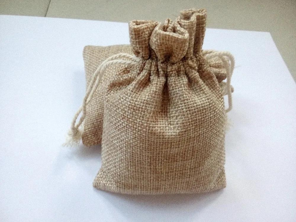 7*9cm 100pcs Vintage Style Jute Sacks Drawstring gift bags for jewelry