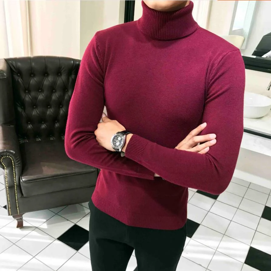 2019 зимняя высокая шея толстый теплый свитер водолазка бренда Для мужчин свитера пуловер Slim Fit Для мужчин Трикотаж Мужской Высокий воротник