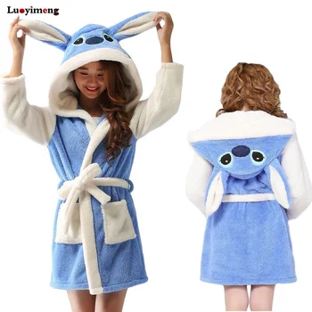 

Luoyimeng Blue Stitch Bathrobes Women Sexy Autumn Winter Hooded Robe for Mens Couples Lovers Cute Kimono Fannel Robe Femme Coat
