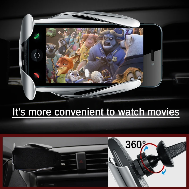 10W Wireless Car Charger S5 Automatic Clamping Fast Charging Phone Holder Mount in Car for iPhone xr Huawei Samsung Smart Phone