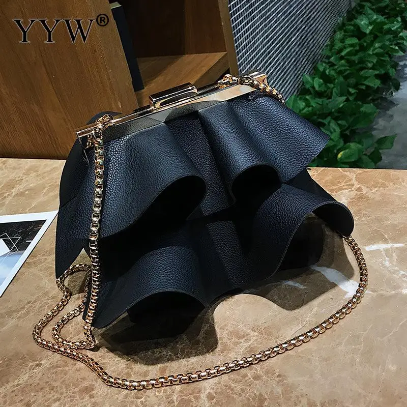 Винтаж Раффлед сумка для Для женщин Элегантный Вечеринка сумка черный Для женщин Pu кожаные клатчи Сумки женская сумка - Цвет: black