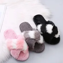 Women Home Floor Cotton Slippers Mixed Color Open-toed Casual Flats Plush Indoor Fluffy Slippers Female Shoes Cross Design Shoes diji girls soft coral velvet floor home indoor slippers quiet cotton fluffy slippers for women comfortable shoes black