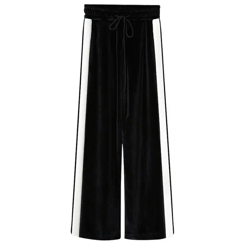 

New Women Wide Leg Pants Loose Elastic Waist Stitching Color High Waist Femme Sports Trousers Casual Fashion Elegant Streetwea