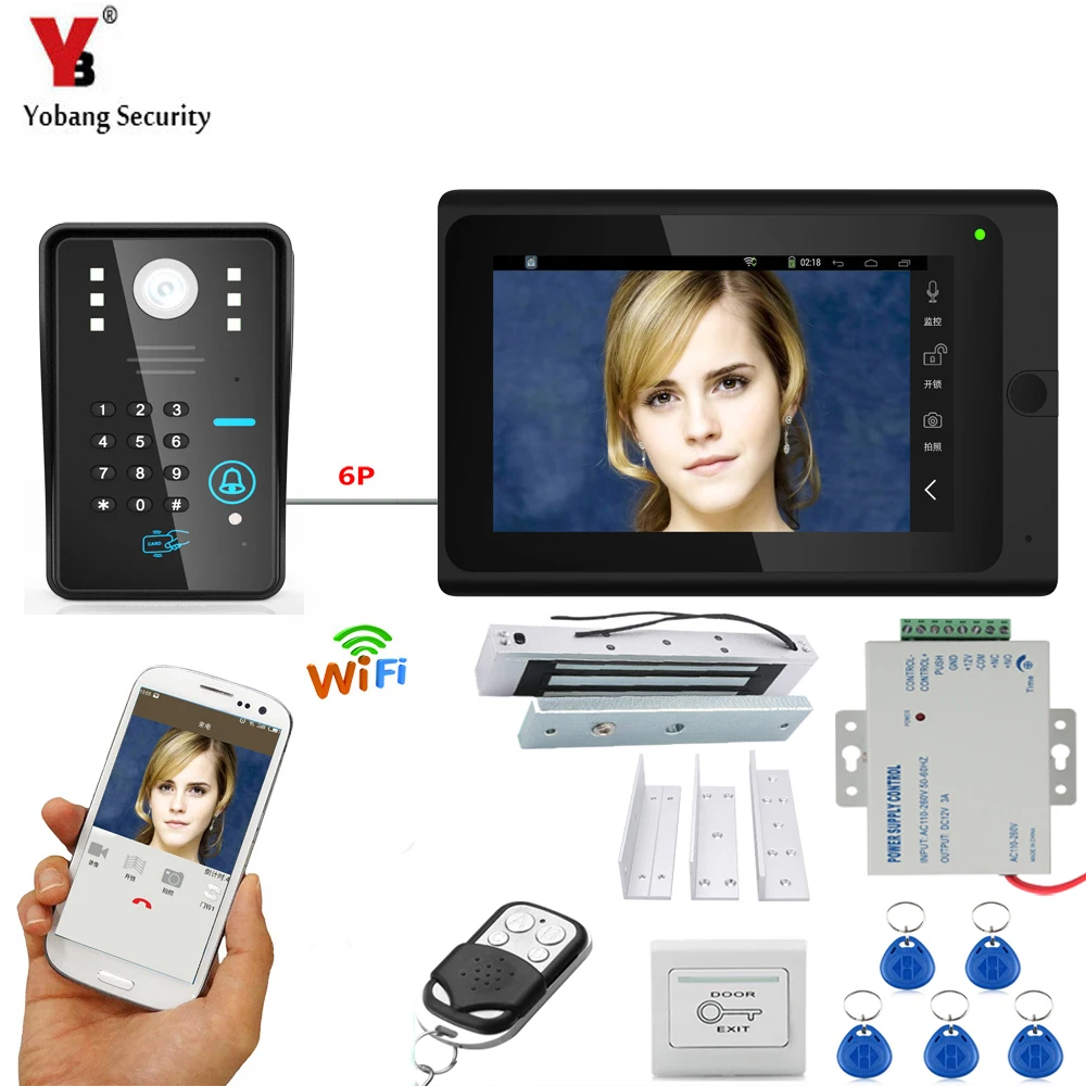 Yobangбезопасности 7 дюймов монитор Wifi беспроводной видео домофон видеопереговорное устройство система RFID пароль+ электронный дверной замок
